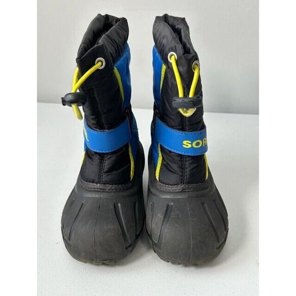 Sorel Flurry Snow Boots Mid Calf Waterproof Faux Leather Black Blue Size 10 - Picture 10 of 13